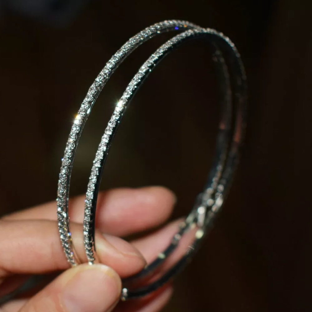 🔥NEW 925 Sterling Silver Diamond Hoop Earrings🔥 - Picture 3 of 4